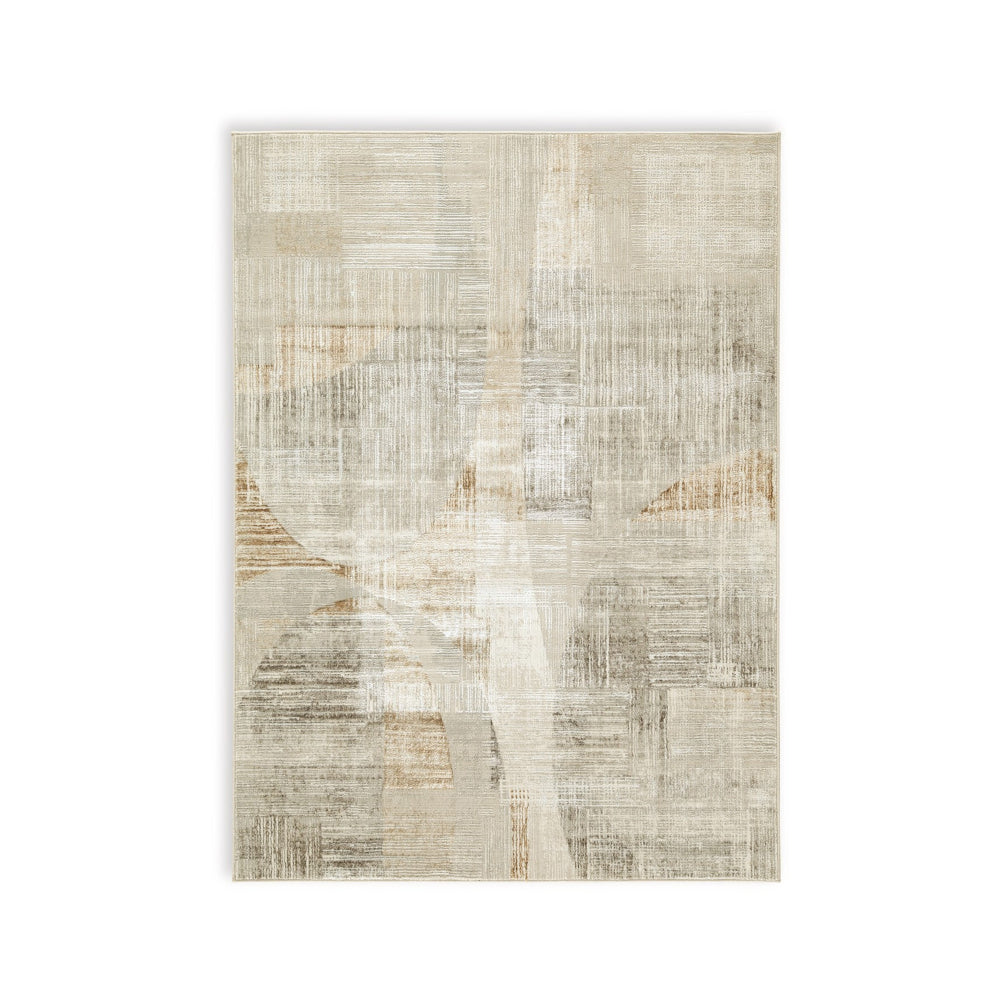 Wony 5 x 7 Medium Area Rug, Abstract Pattern, Gray Beige Polyester By Casagear Home