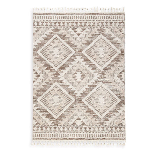 Ashley Doel 8 x 11 Large Area Rug, Diamond, Braided Tassel, Beige