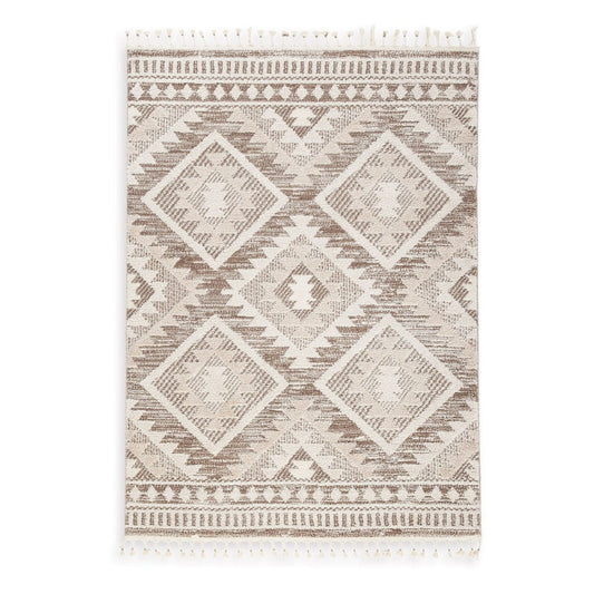 Doel 8 x 11 Large Area Rug, Diamond Abstract Design, Braided Tassel, Beige By Casagear Home