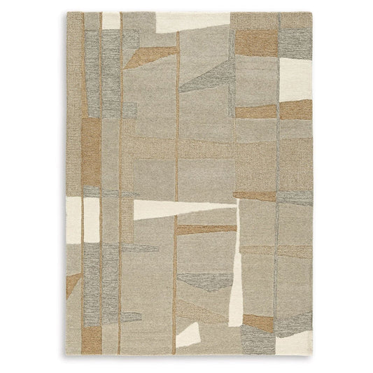 Ashley Teon 8 x  10 Large Area Rug, Woven Pattern, Taupe Gray Wool