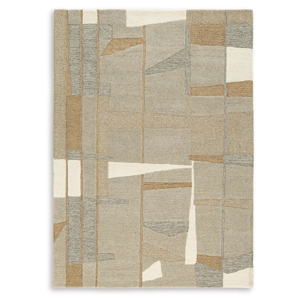 Ashley Teon 8 x  10 Large Area Rug, Woven Pattern, Taupe Gray Wool