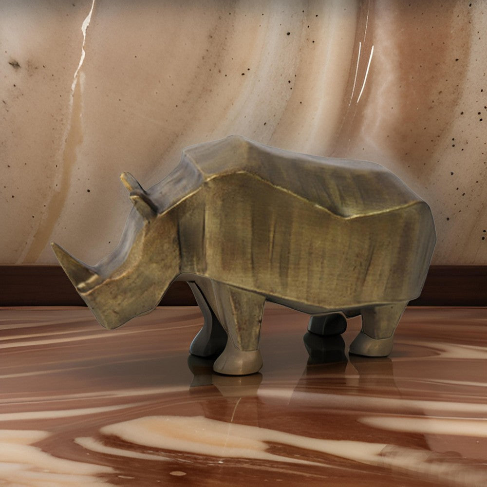 Ashley Geny Modern Rhino Sculpture, Carved, Home Decor, Gold Finish