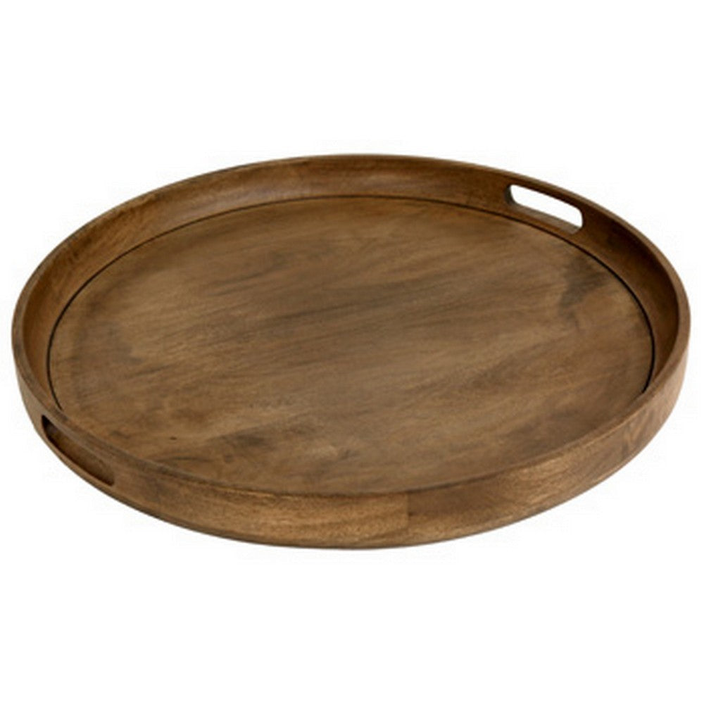 Ashley Bera Serving Tray, Round, Handles, Industrial Brown Finish