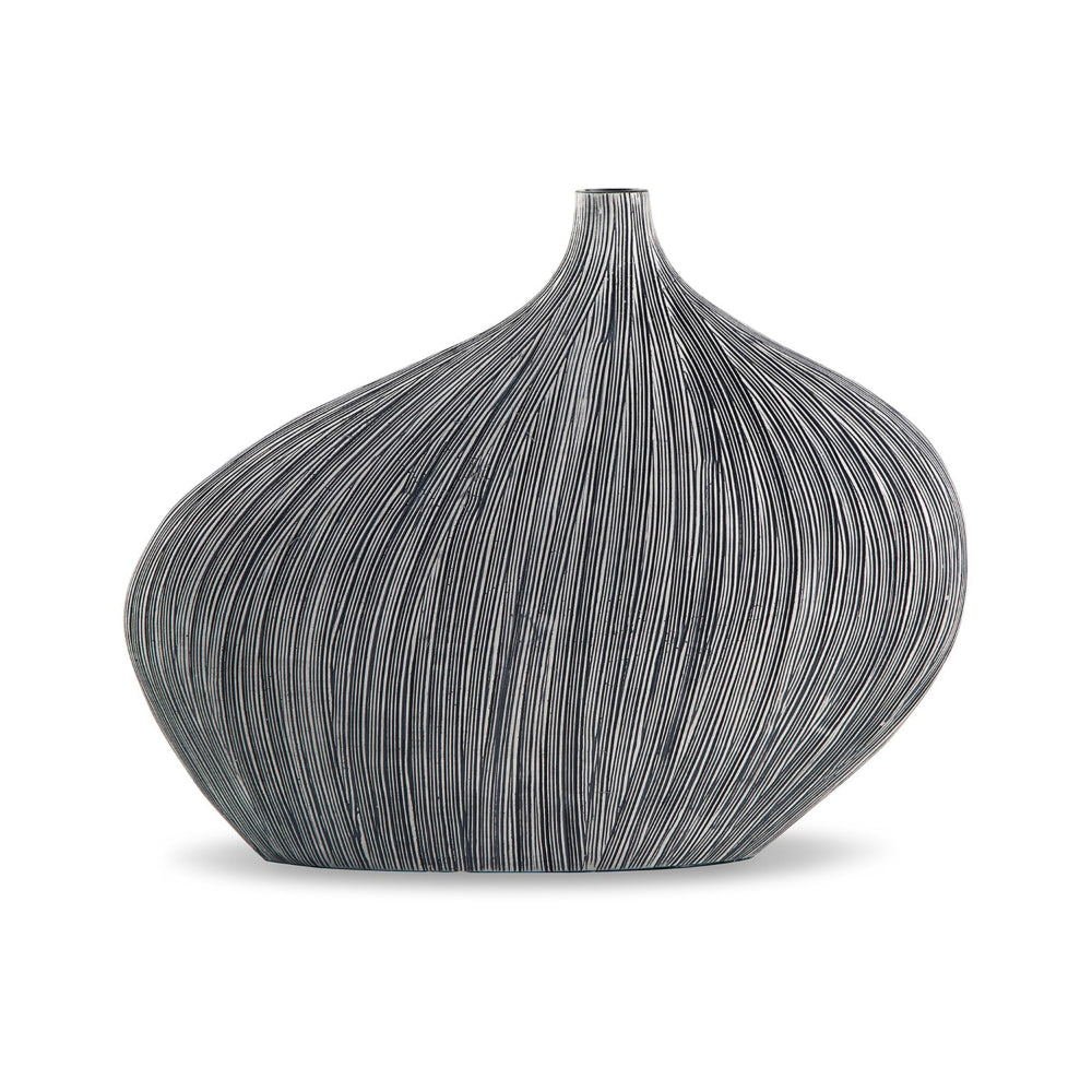 Crew Home Decor Vase, Asymmetric Round Turnip Shape Vase, Black Polyresin By Casagear Home