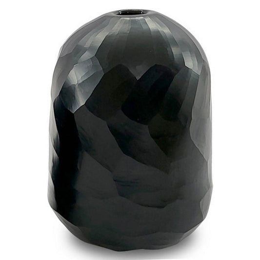 Fory Flower Vase, Modern Round Oval Shaped Hand Carved Black Glass Finish By Casagear Home