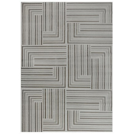 Dary 5 x 7 Medium Area Rug, Maze Style Geometric Pattern, Taupe and Gray By Casagear Home