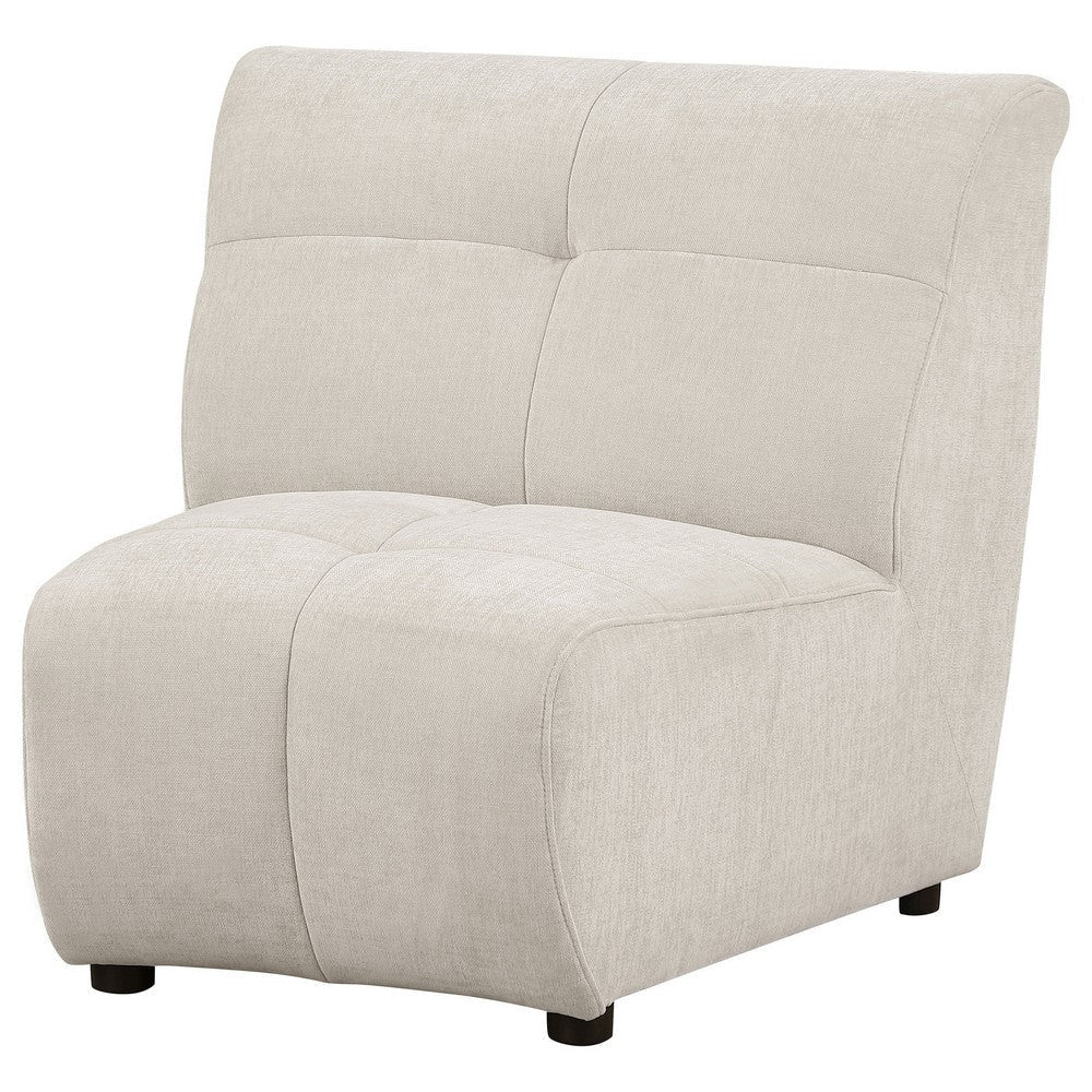 Hia Modular Armless Sofa Chair Low Profile Tufted Ivory White Silk Fabric By Casagear Home BM318708