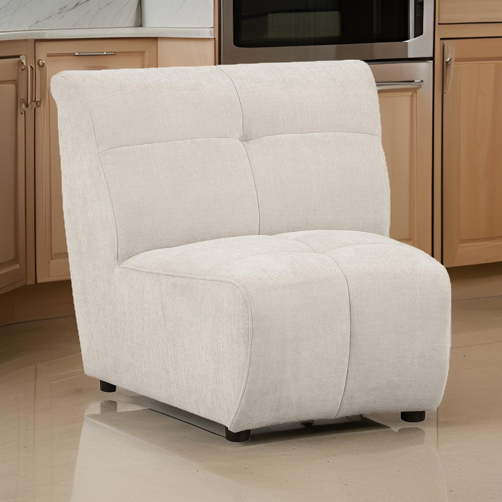 Hia Modular Armless Sofa Chair Low Profile Tufted Ivory White Silk Fabric By Casagear Home BM318708