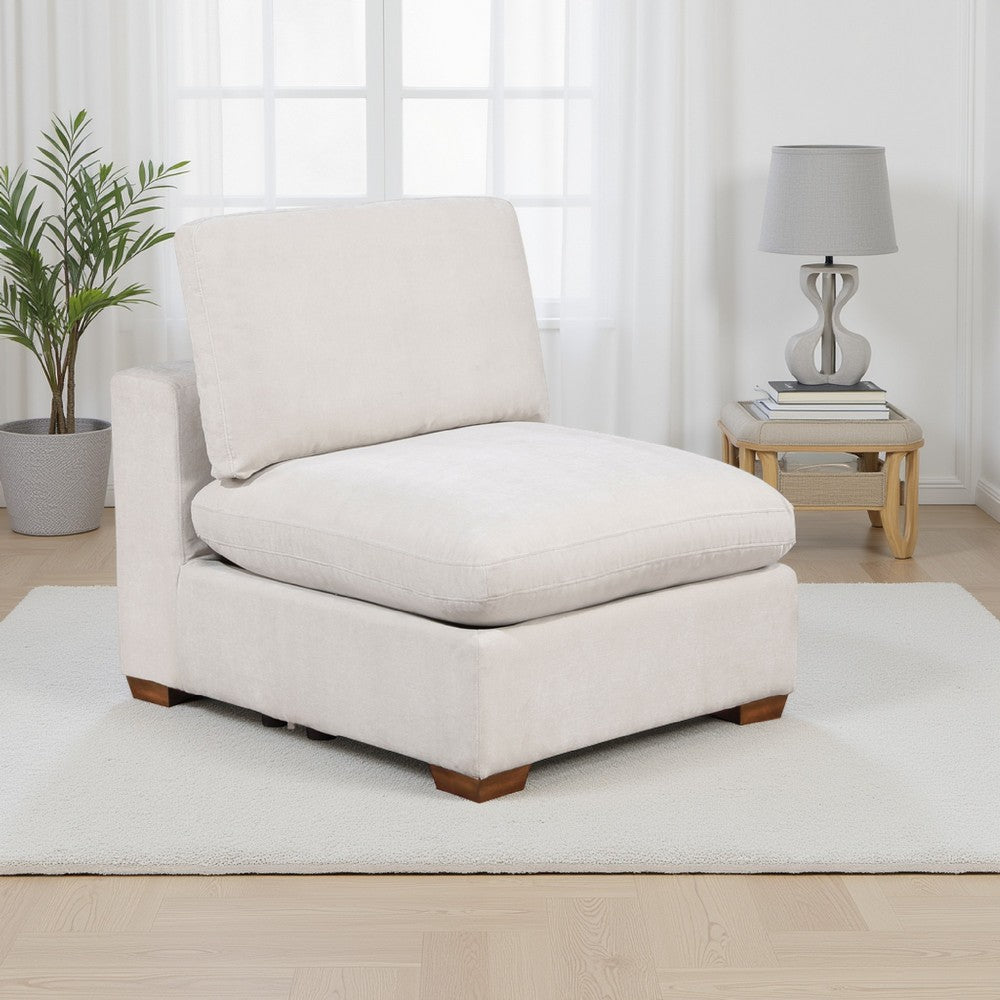 Lahe Modular Armless Sofa Chair, Brown Tapered Legs, Soft Ivory White By Casagear Home