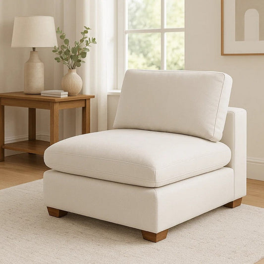 Lahe Modular Armless Sofa Chair, Brown Tapered Legs, Soft Ivory White By Casagear Home