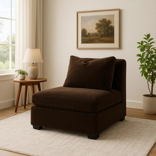 Lahe Modular Armless Sofa Chair, Modern Tapered Legs, Soft Brown Fabric By Casagear Home