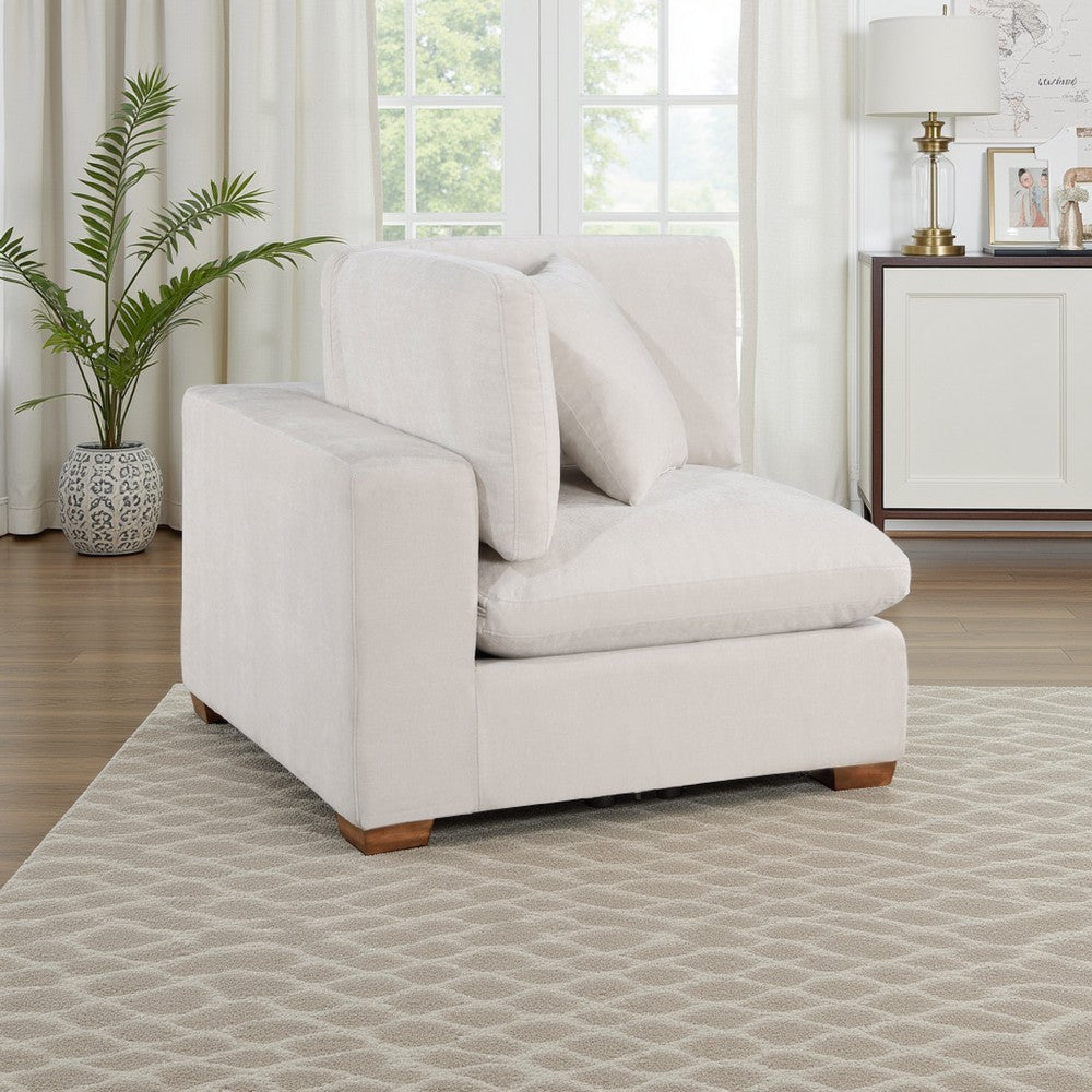 Lahe Modular Corner Sofa Chair, Brown Tapered Legs, Ivory White Fabric By Casagear Home