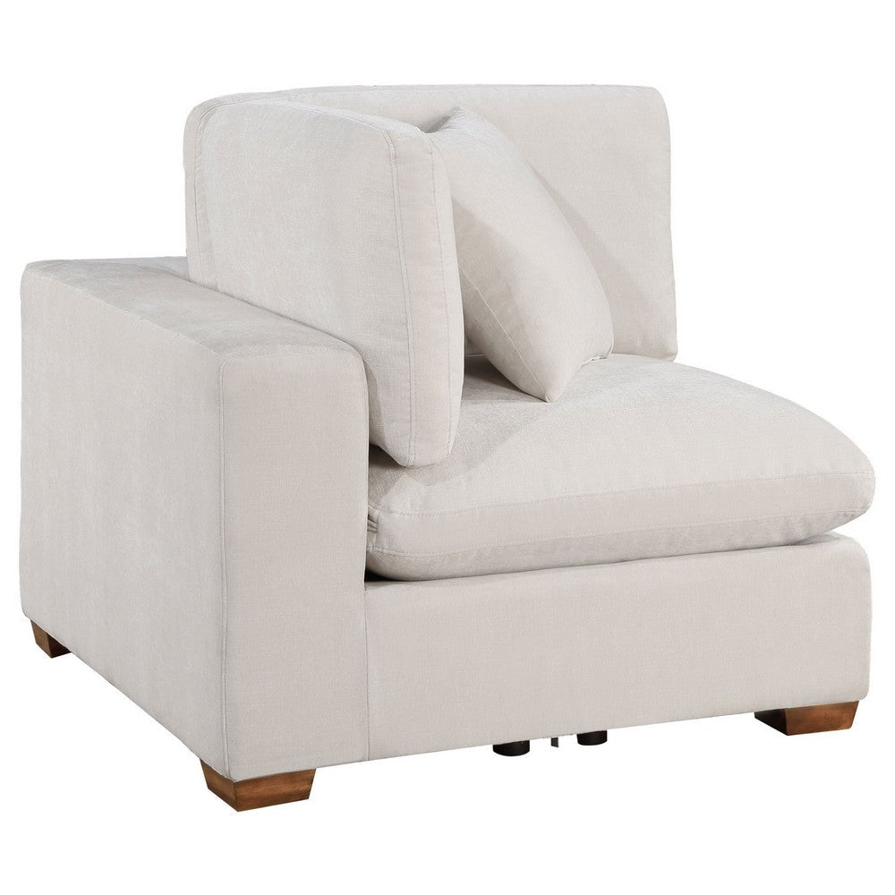 Lahe Modular Corner Sofa Chair, Brown Tapered Legs, Ivory White Fabric By Casagear Home