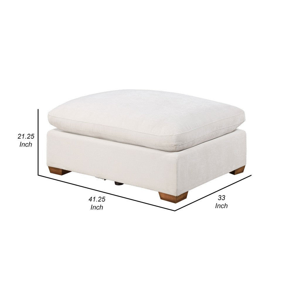 Lahe 41 Inch Modular Ottoman Brown Tapered Legs Seat Ivory White Fabric By Casagear Home BM318713