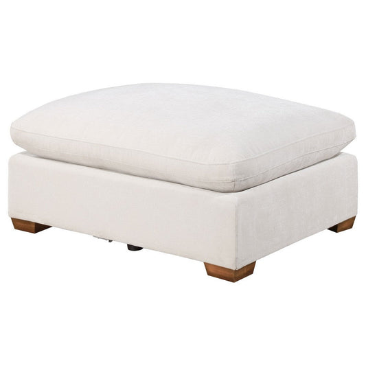 Lahe 41 Inch Modular Ottoman, Brown Tapered Legs, Seat, Ivory White Fabric By Casagear Home