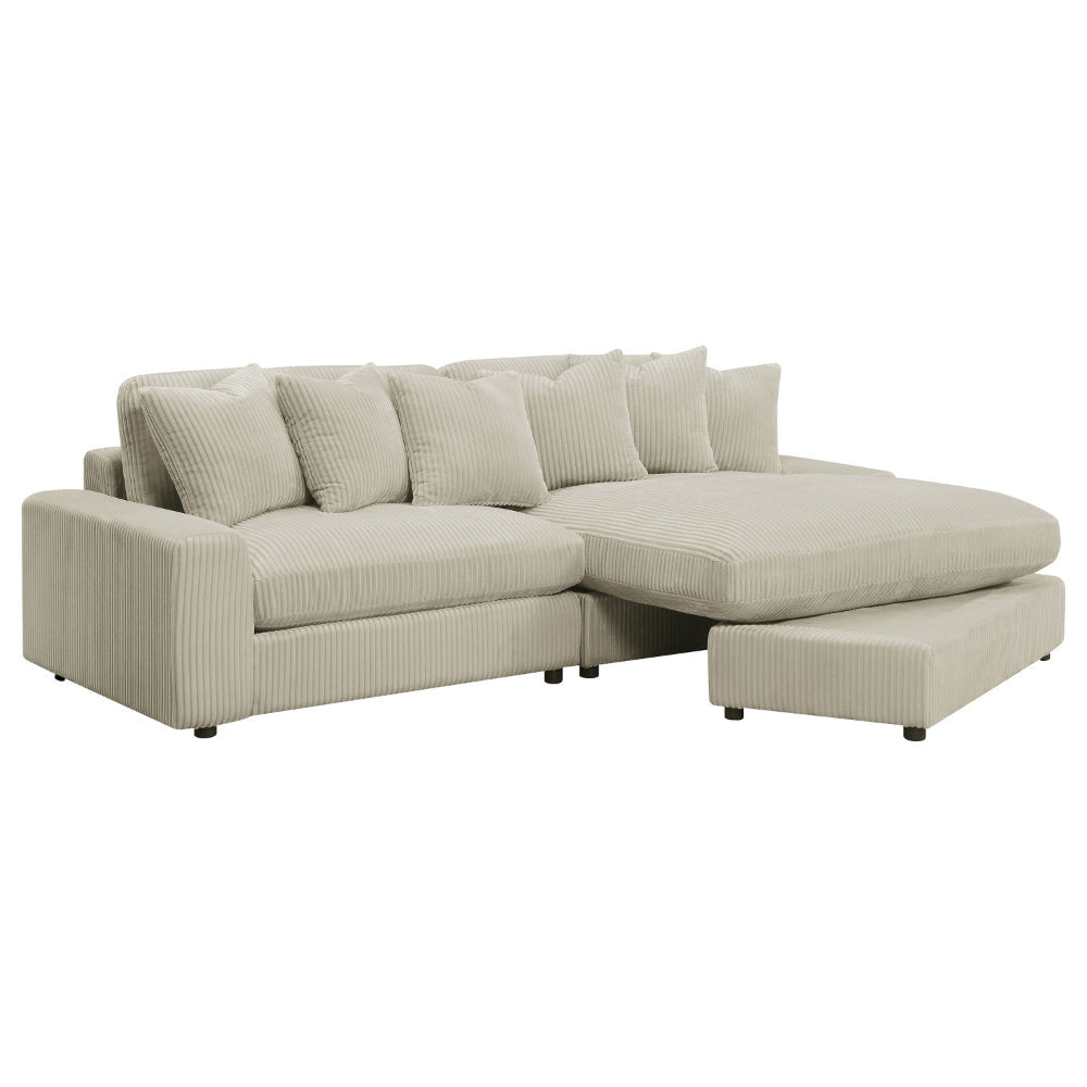 Lain Sectional Sofa with Reversible Chaise 6 Throw Pillows Beige Corduroy By Casagear Home BM318715