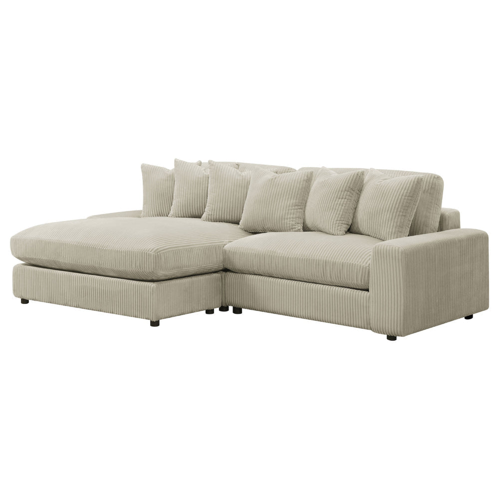 Lain Sectional Sofa with Reversible Chaise 6 Throw Pillows Beige Corduroy By Casagear Home BM318715