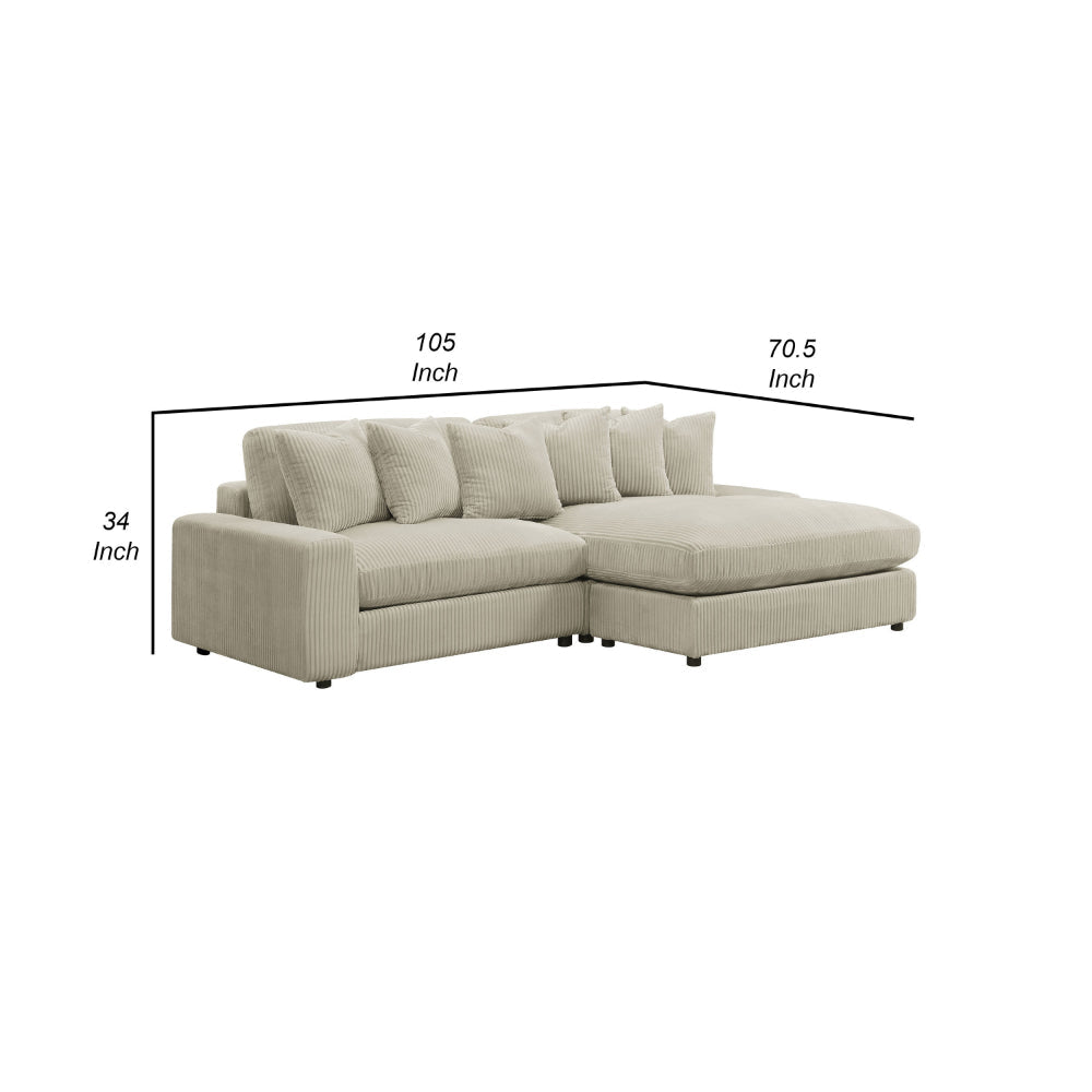 Lain Sectional Sofa with Reversible Chaise 6 Throw Pillows Beige Corduroy By Casagear Home BM318715