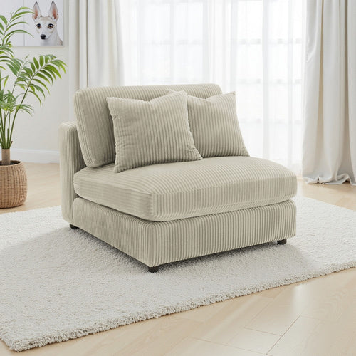 Lain Modular Armless Sofa Chair with 2 Accent Pillows, Beige Corduroy By Casagear Home