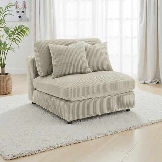 Lain Modular Armless Sofa Chair with 2 Accent Pillows, Beige Corduroy By Casagear Home