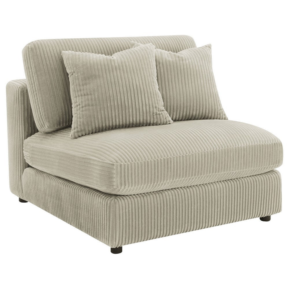 Lain Modular Armless Sofa Chair with 2 Accent Pillows, Beige Corduroy By Casagear Home