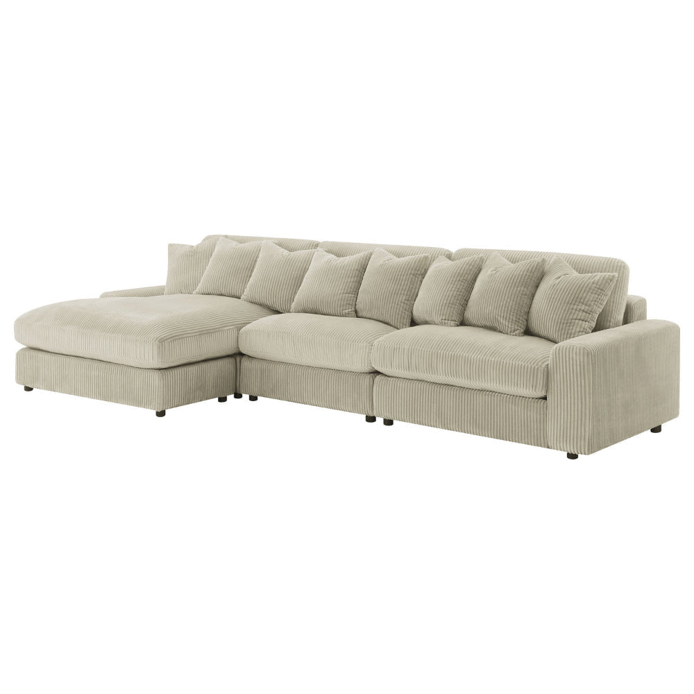 Lain 3pc Sectional Sofa with Reversible Chaise 8 PIllows Beige Corduroy By Casagear Home BM318717