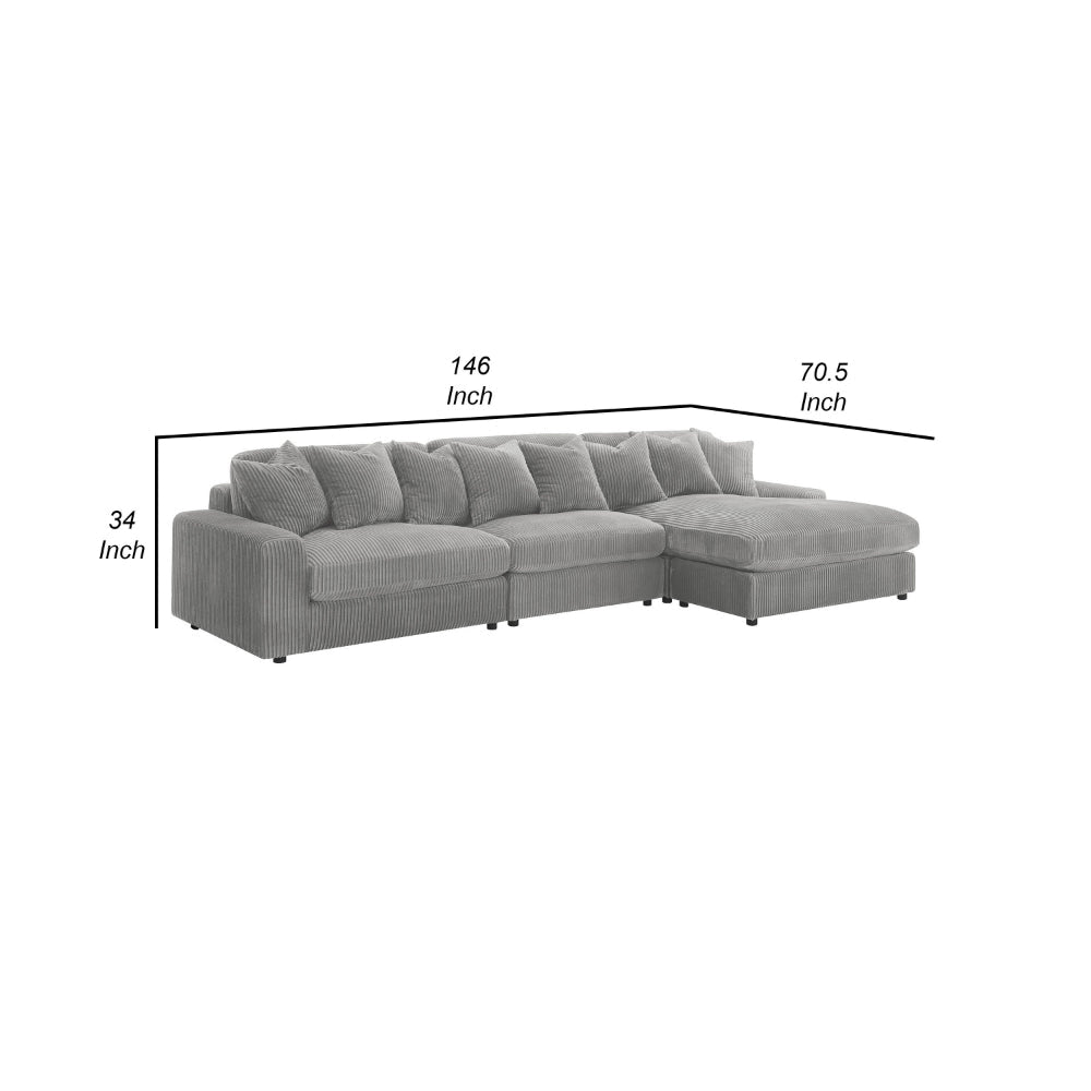 Lain 3pc Sectional Sofa with Reversible Chaise 8 Throw PIllows Gray By Casagear Home BM318718