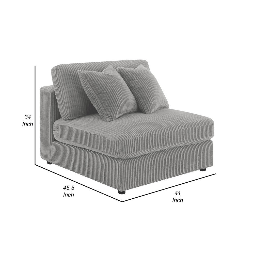 Lain Modular Armless Sofa Chair with 2 Accent Pillows Gray Corduroy By Casagear Home BM318720