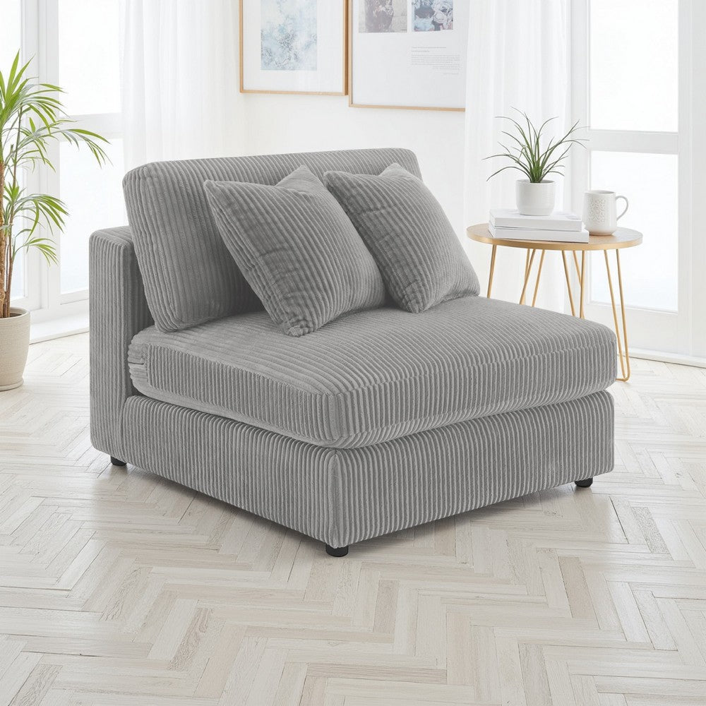 Lain Modular Armless Sofa Chair with 2 Accent Pillows, Gray Corduroy By Casagear Home
