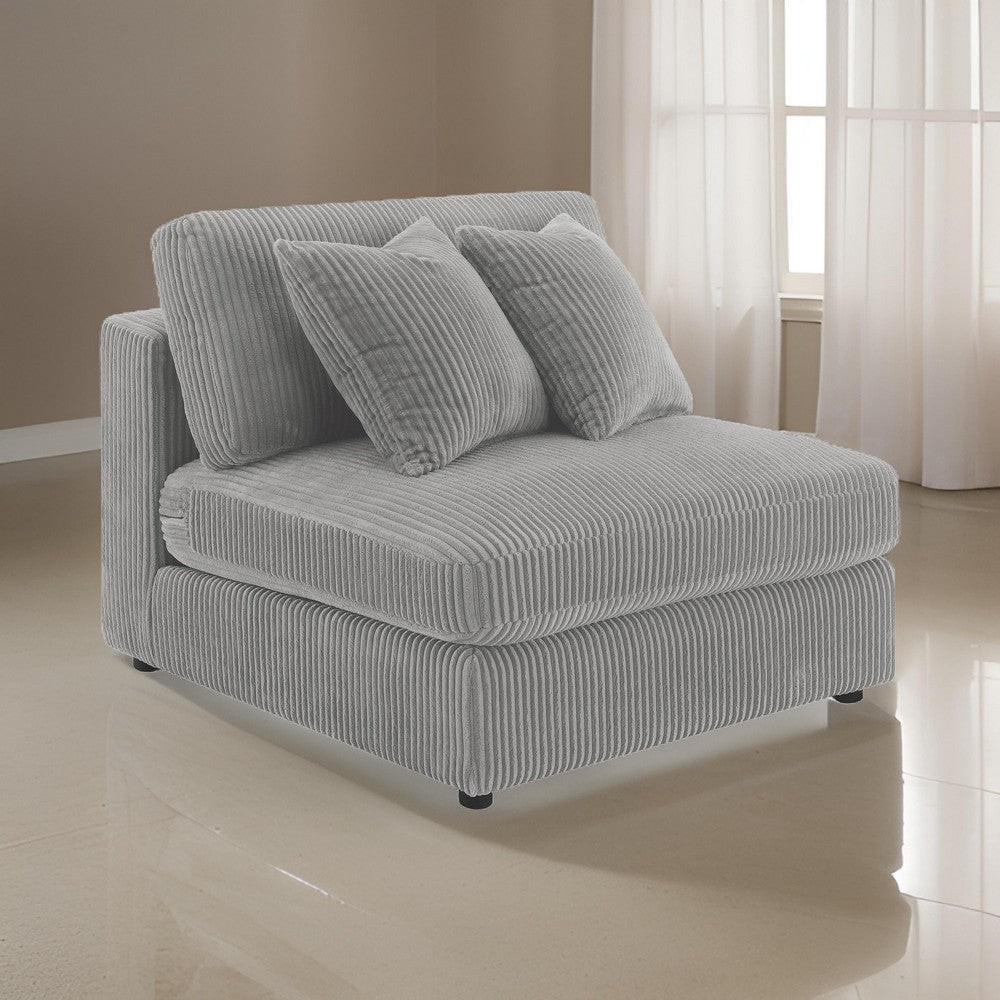 Lain Modular Armless Sofa Chair with 2 Accent Pillows Gray Corduroy By Casagear Home BM318720