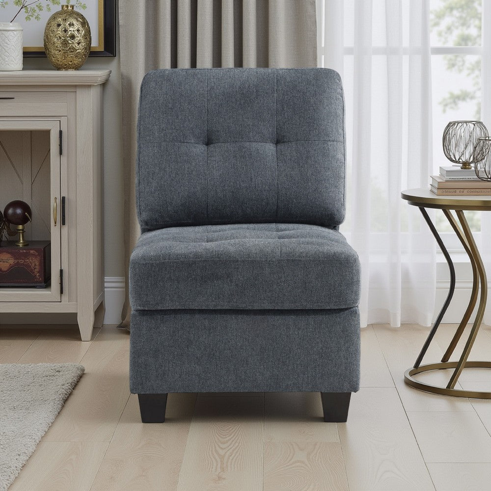 Seh Armless Modular Sofa Chair with Plush Cushions, Soft Dark Gray Fabric By Casagear Home