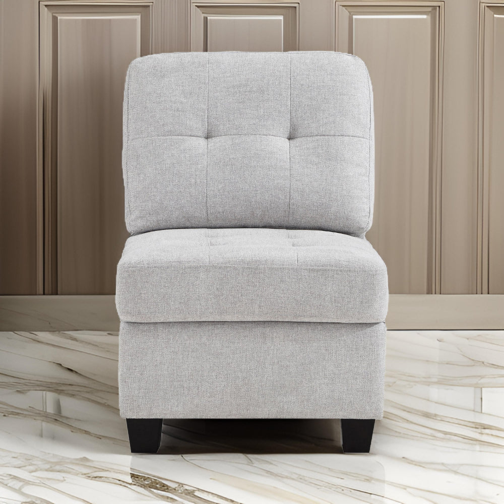 Seh Armless Modular Sofa Chair with Plush Cushions, Soft Light Gray Fabric By Casagear Home