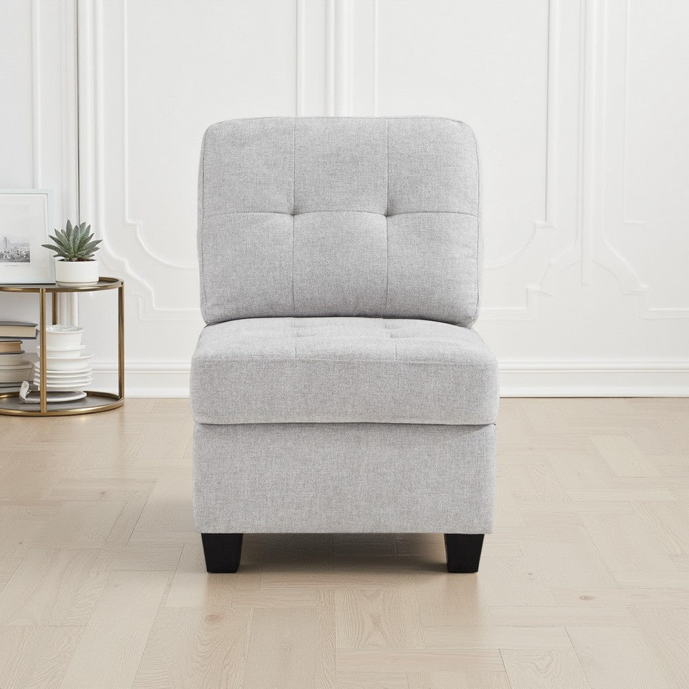 Seh Armless Modular Sofa Chair with Plush Cushions, Soft Light Gray Fabric By Casagear Home