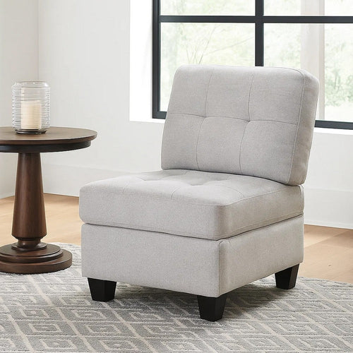 Seh Armless Modular Sofa Chair with Plush Cushions, Soft Light Gray Fabric By Casagear Home