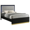 Caer King Size Bed, LED Panel Tall Headboard, Gray Upholstery, Black Okume By Casagear Home