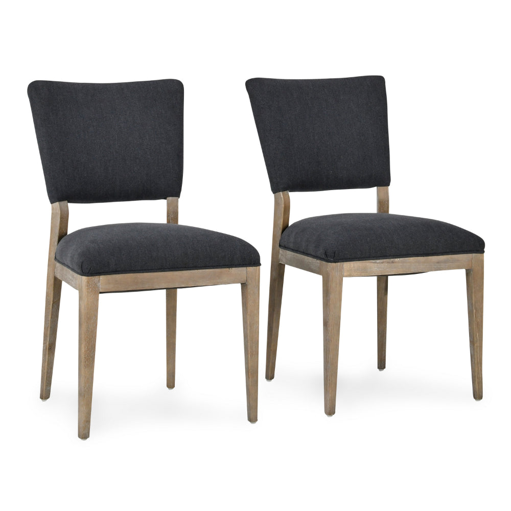 Abo Side Dining Chair Set of 2, Dark Gray Linen Seat, Gray Brown Wood  By Casagear Home