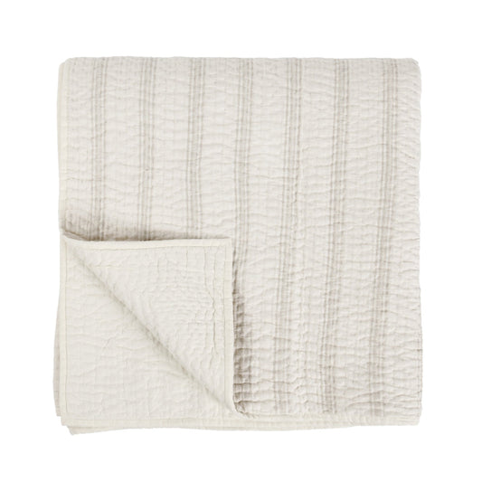Teno Queen Size Quilt, 2 Tone Striped Design, Beige Cotton Premium Linen By Casagear Home