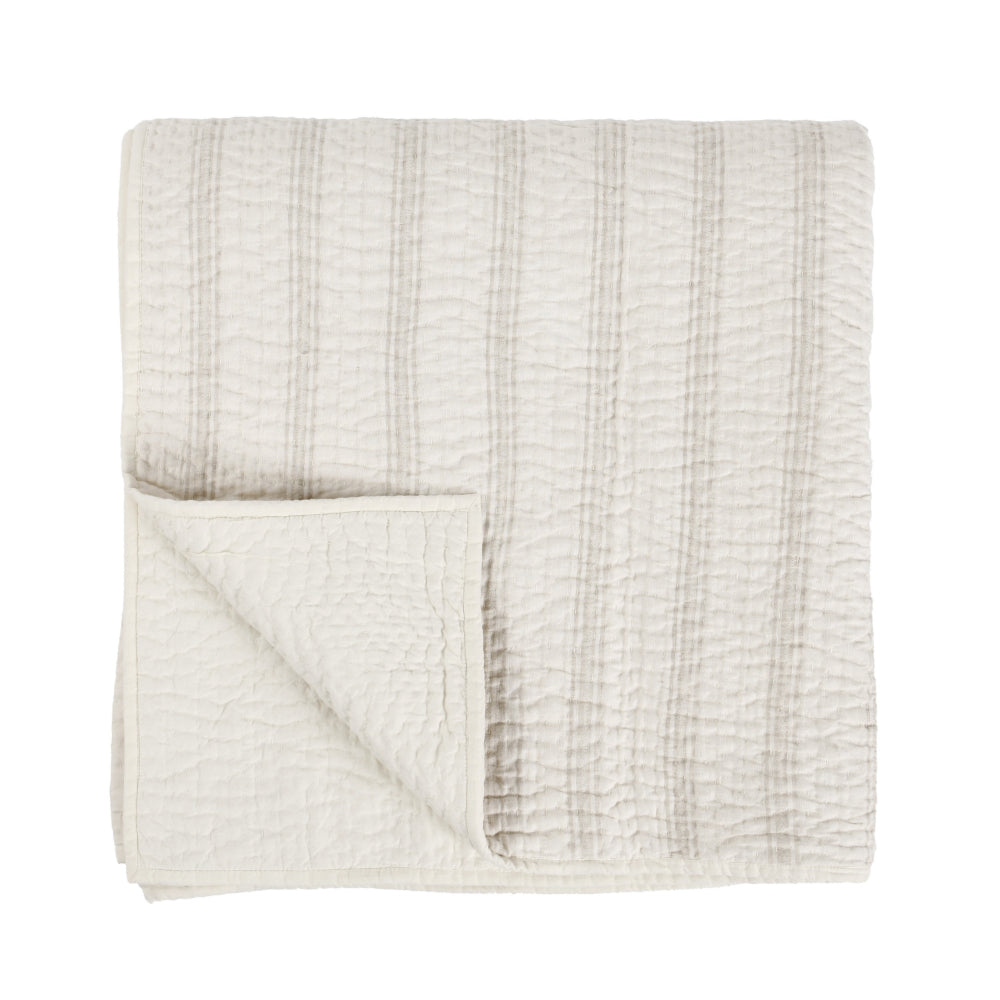 Teno King Size Quilt, 2 Tone Striped Design, Beige Cotton Premium Linen By Casagear Home