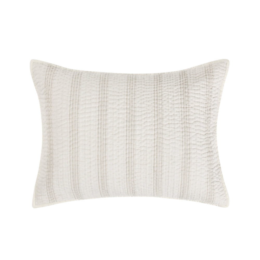 Teno 20 x 26 Standard Pillow Sham, Cotton Fill, Striped Beige Premium Linen By Casagear Home