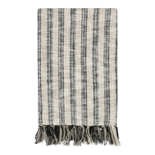 Striped Throw Blanket | Cotton | Black White | Knotted Top