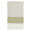 Throw Blanket, Knotted Fringe, Wide Stripe, Green Ivory Belgian Flax Linen By Casagear Home