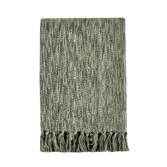 Avu Throw Blanket, Hand Woven Dimensional Texture, Fringed Cotton, Green By Casagear Home