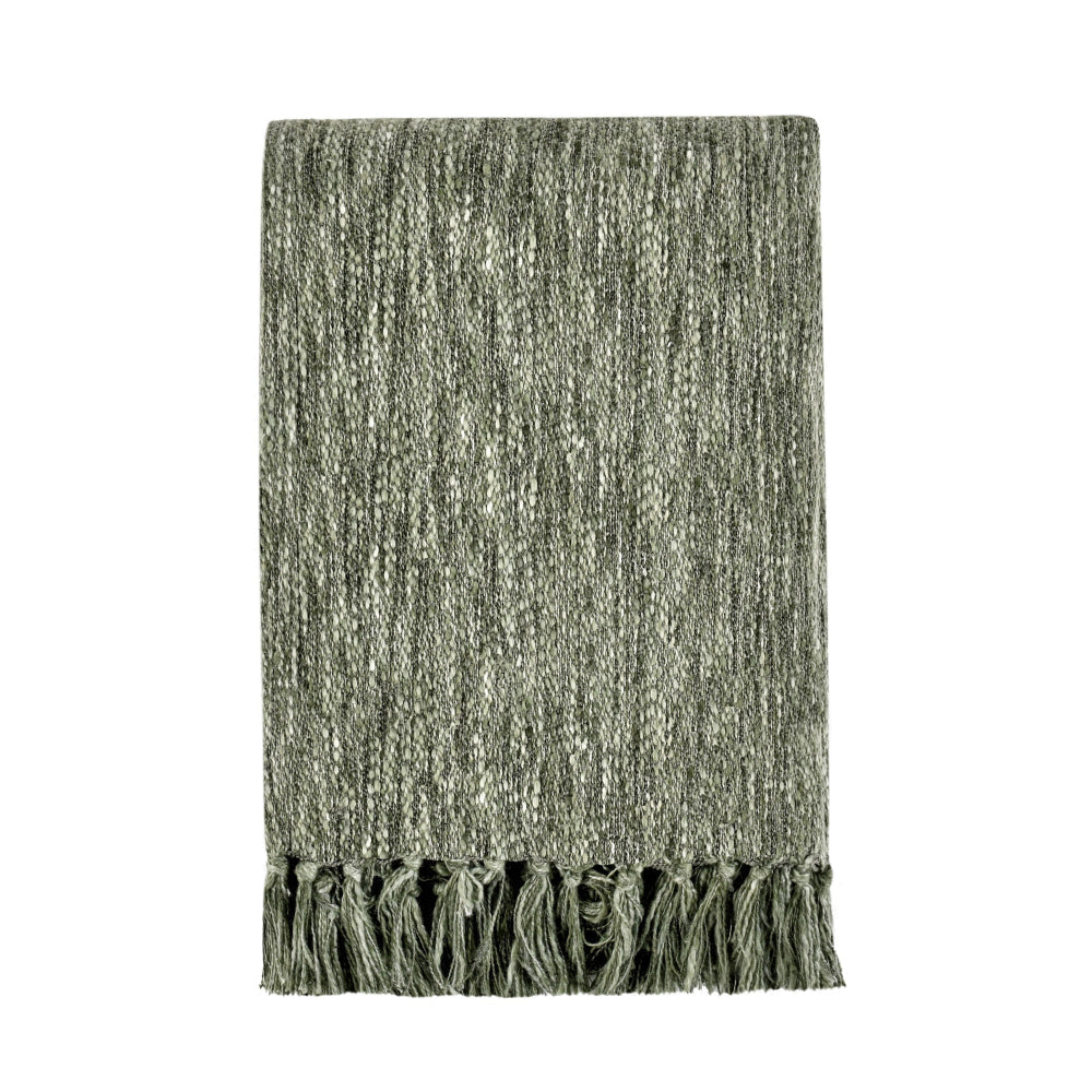 Avu Throw Blanket | Hand Woven Texture | Fringed Cotton | Green
