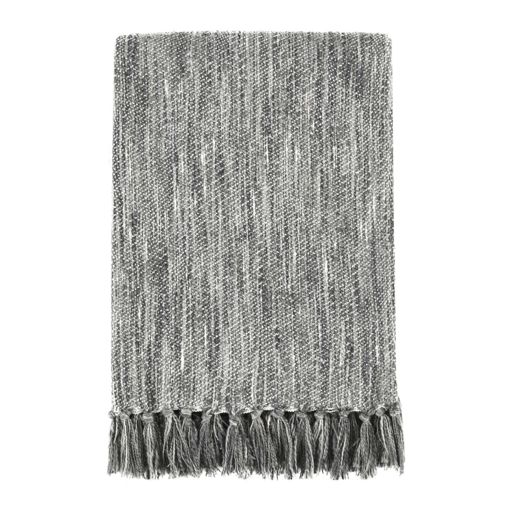 Avu Throw Blanket | Hand Woven Texture | Fringed Cotton | Gray