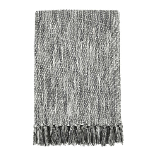 Avu Throw Blanket, Hand Woven Dimensional Texture, Fringed Cotton, Gray By Casagear Home