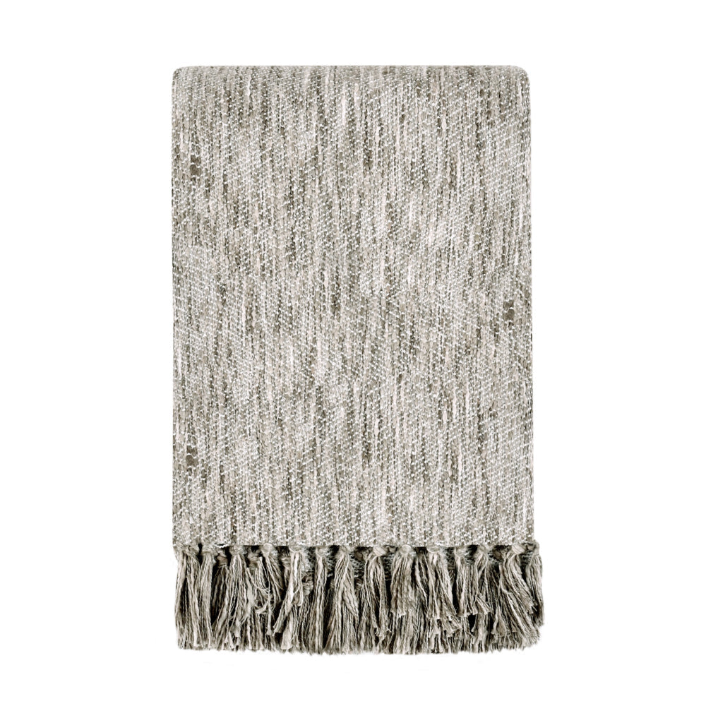 Avu Throw Blanket, Hand Woven Dimensional Texture, Fringed Cotton, Beige By Casagear Home