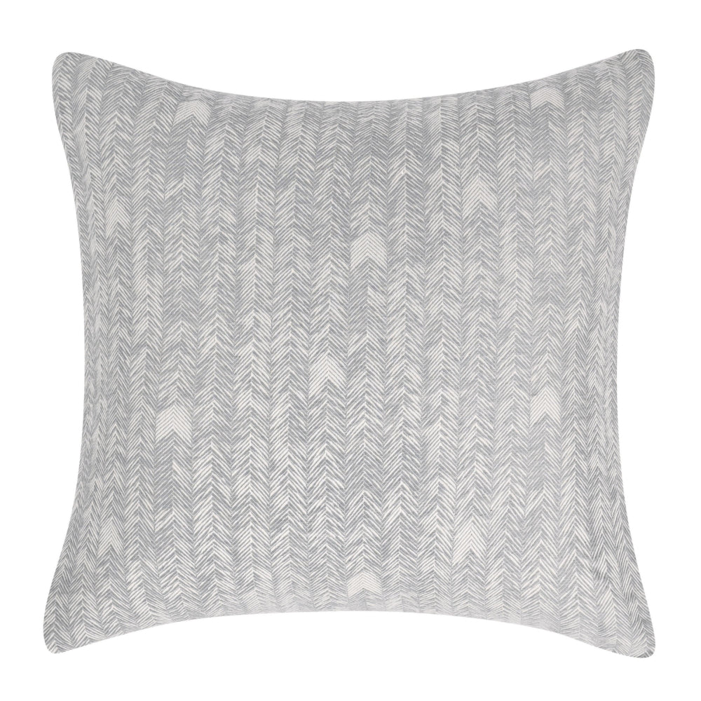 Zima 26 Inch Euro  Pillow Sham, Hand Stitched Embroidery, Soft Gray Cotton By Casagear Home