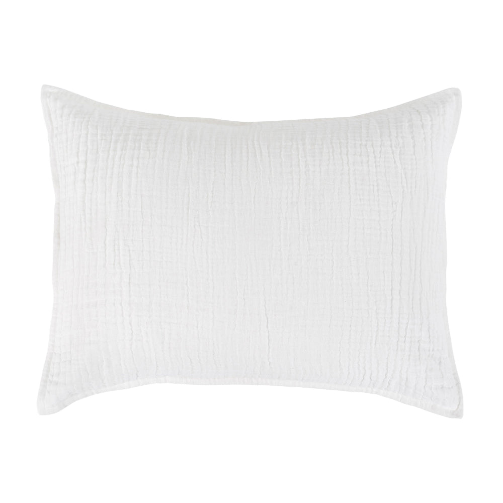 Irma 20 x 26 Standard Pillow Sham, Stitched Embroidered White Linen, Cotton By Casagear Home