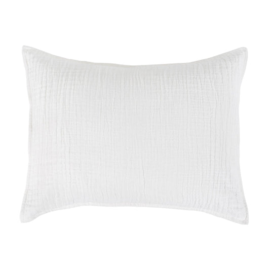 Irma 20 x 26 Standard Pillow Sham, Stitched Embroidered White Linen, Cotton By Casagear Home