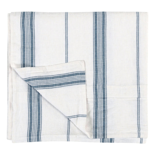 Taki Queen Size Duvet Cover, Woven Blue and White Stripes Linen Cashmere By Casagear Home